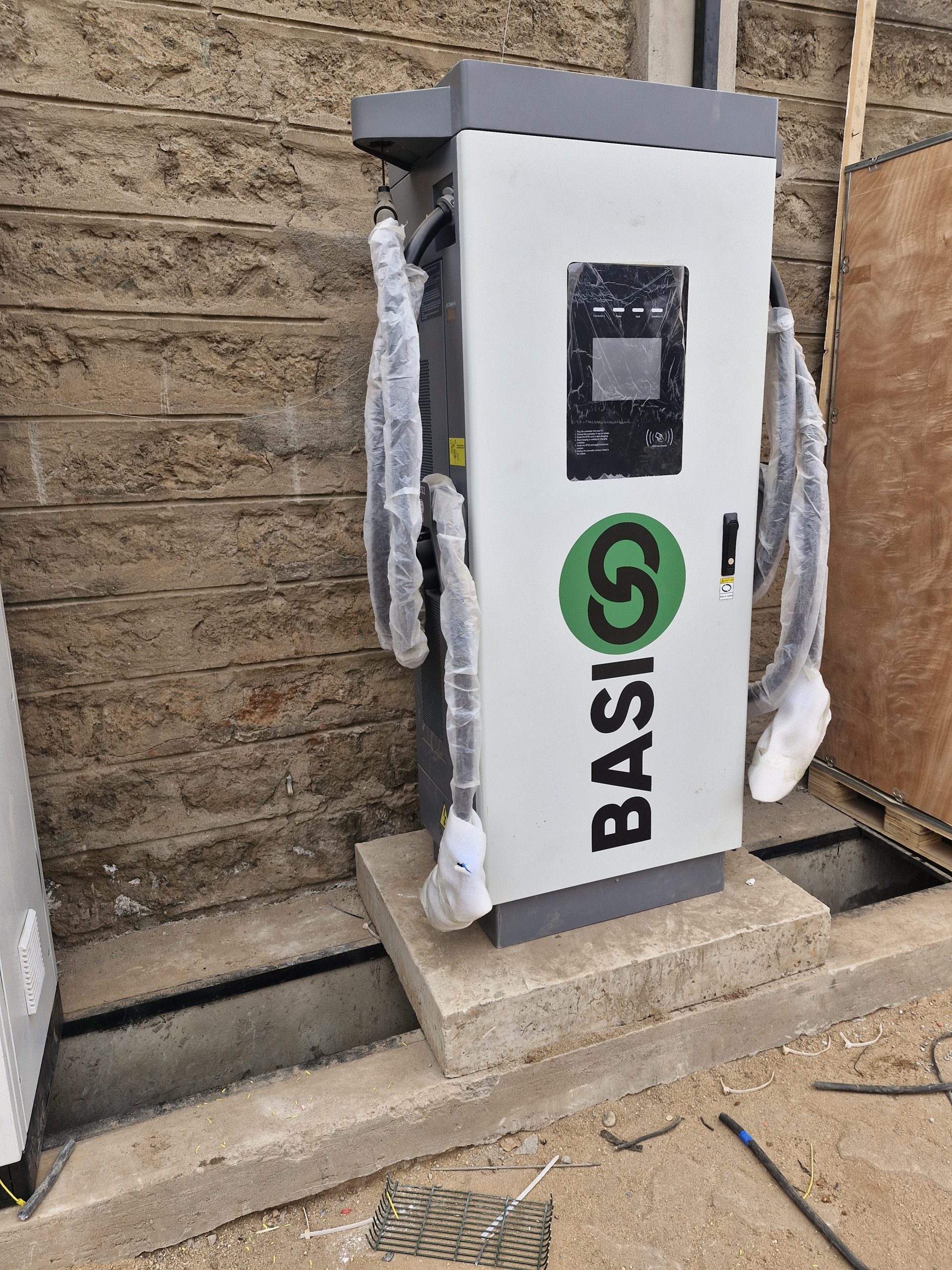 EV Charging Infrustructure DC fast chargers installed by Megatricity at the BasiGo Tajmall depot, Nairobi